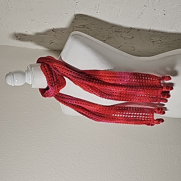 Colorful Loose Knit Crochet Neck Scarf Multicolor Pink Red Orange Neckerchief - Picture 2 of 9